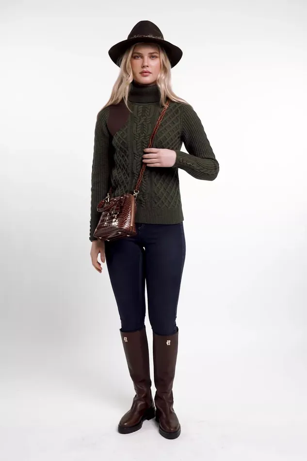 Holland Cooper Country Roll Neck Knit Forest Green Women Knitwear Holland Cooper Country Roll Neck Knit Forest Green Women Knitwear