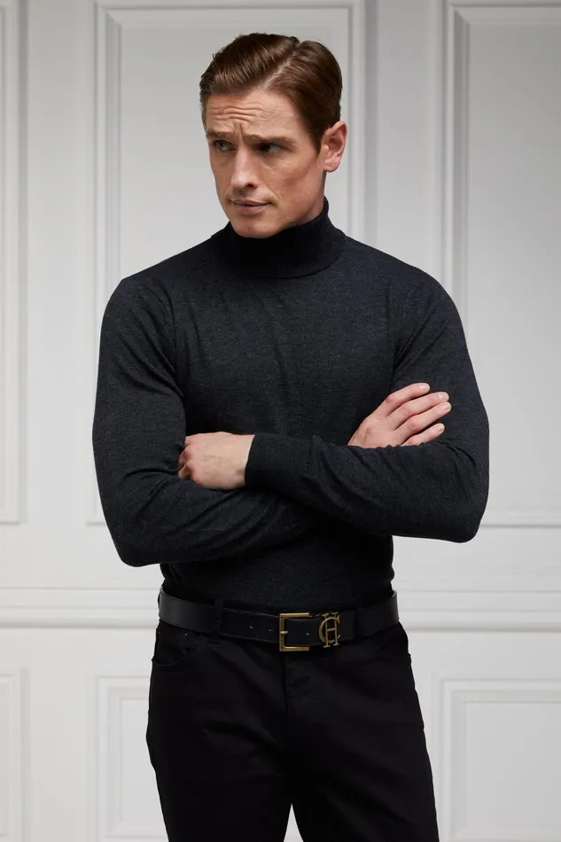 Holland Cooper Fine Roll Neck Knit Charcoal Men Knitwear Holland Cooper Fine Roll Neck Knit Charcoal Men Knitwear