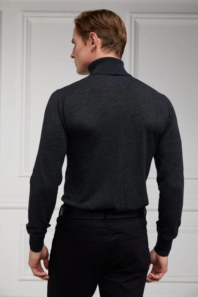 Holland Cooper Fine Roll Neck Knit Charcoal Men Knitwear Holland Cooper Fine Roll Neck Knit Charcoal Men Knitwear