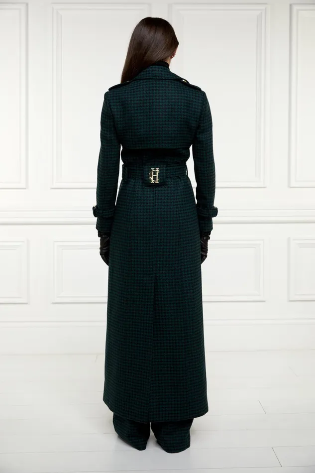 Holland Cooper Full Length Marlborough Trench Coat Emerald Houndstooth Women Tailoring