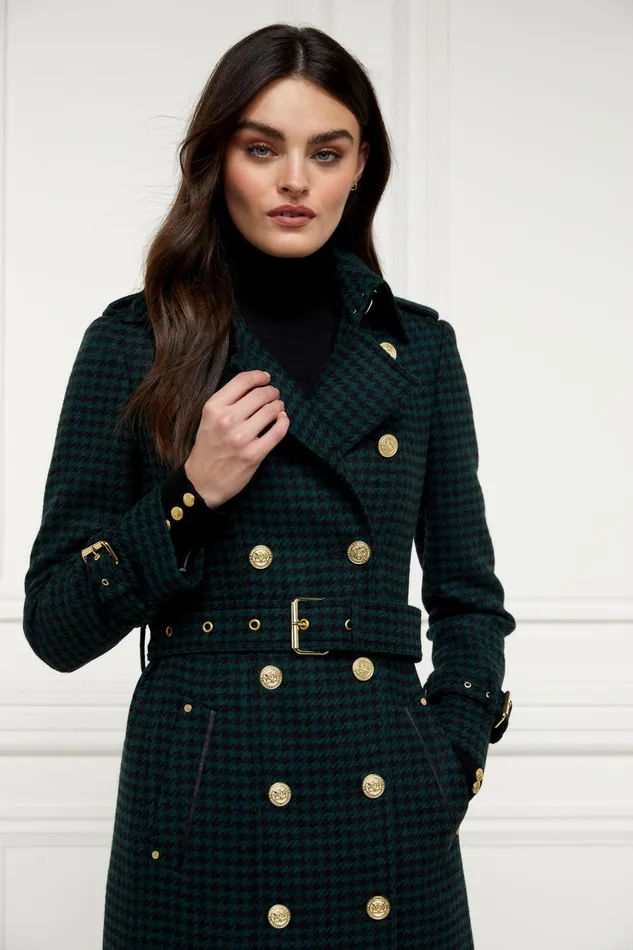 Holland Cooper Full Length Marlborough Trench Coat Emerald Houndstooth Women Tailoring