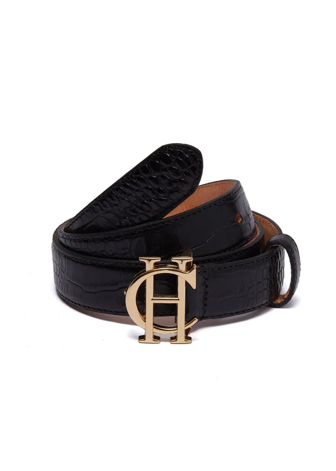 Holland Cooper HC Classic Slim Belt Black Croc Women Belts Holland Cooper HC Classic Slim Belt Black Croc Women Belts
