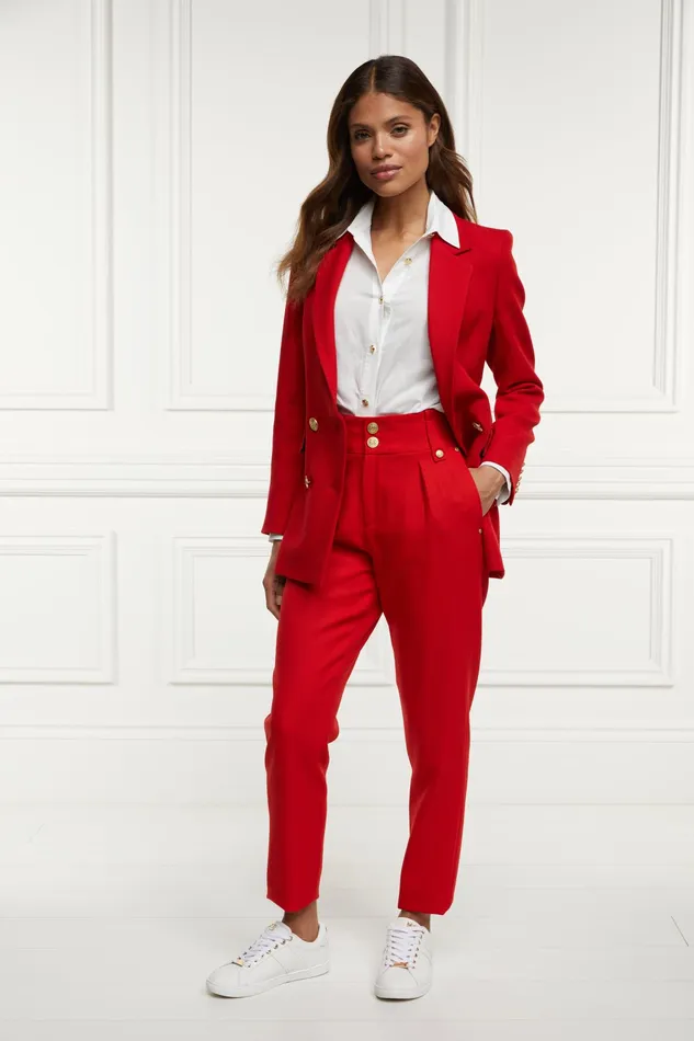 Holland Cooper High Waisted Peg Trouser Red Barathea Women Tailoring Holland Cooper High Waisted Peg Trouser Red Barathea Women Tailoring