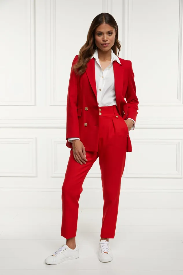 Holland Cooper High Waisted Peg Trouser Red Barathea Women Tailoring Holland Cooper High Waisted Peg Trouser Red Barathea Women Tailoring
