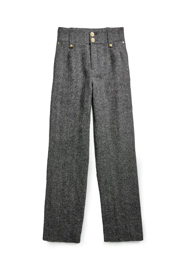 Holland Cooper High Waisted Wide Leg Trouser Wide Tooth Black Herringbone Women Tailoring Holland Cooper High Waisted Wide Leg Trouser Wide Tooth Black Herringbone Women Tailoring