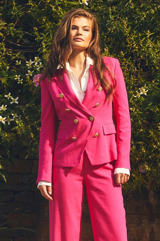 Holland Cooper Knightsbridge Blazer Hot Pink Linen Women Tailoring