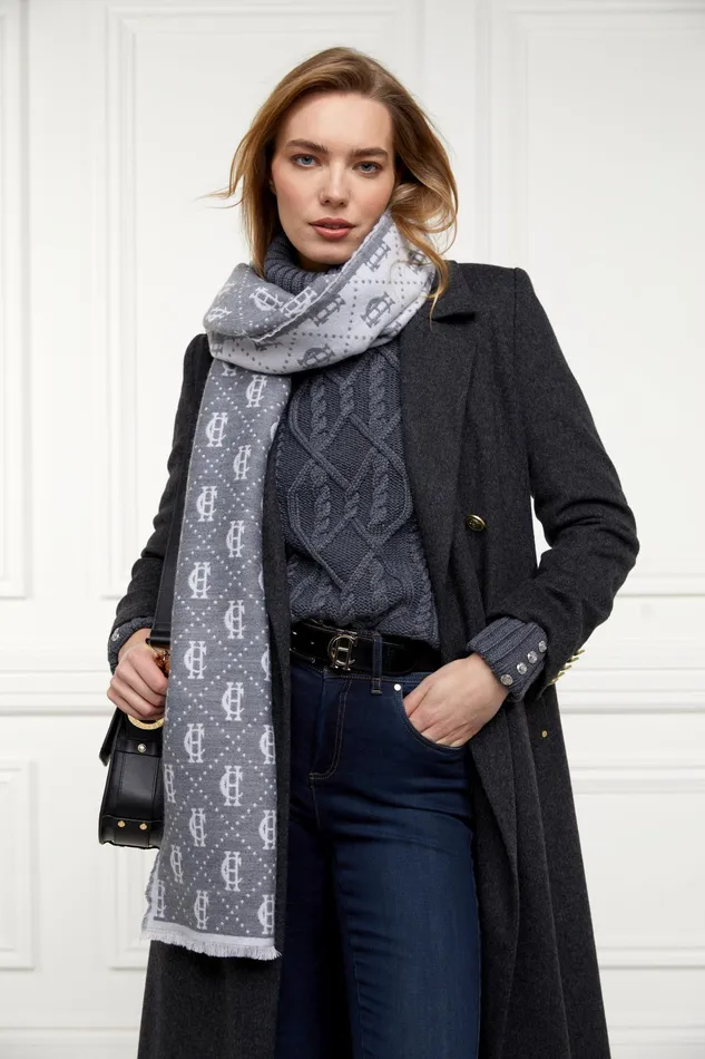 Holland Cooper Lightweight Monogram Scarf Grey Marl Cream Women Scarves Holland Cooper Lightweight Monogram Scarf Grey Marl Cream Women Scarves