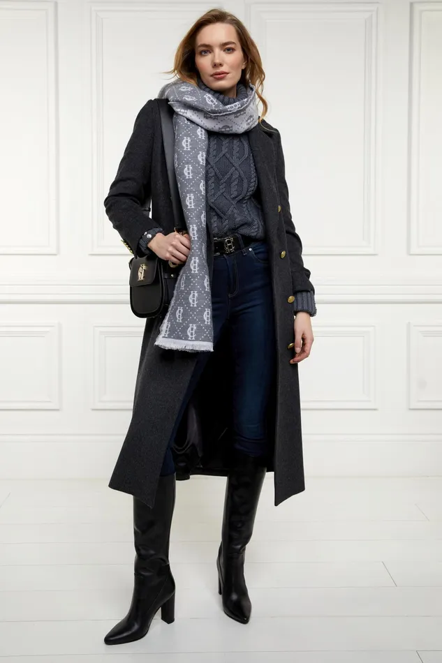Holland Cooper Lightweight Monogram Scarf Grey Marl Cream Women Scarves Holland Cooper Lightweight Monogram Scarf Grey Marl Cream Women Scarves