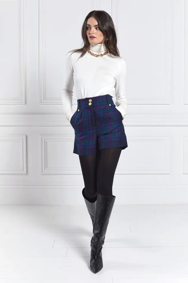 Holland Cooper Luxe Tailored Short Heather Tartan Women Tailoring Holland Cooper Luxe Tailored Short Heather Tartan Women Tailoring
