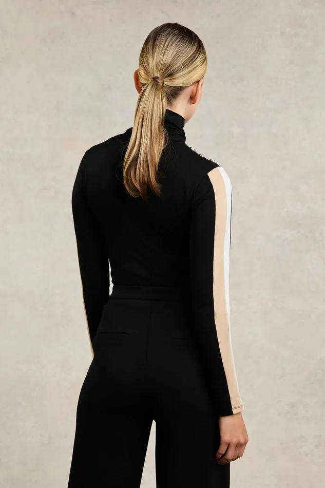 Holland Cooper Panel Long Sleeve Roll Neck Black Camel Women Tops Holland Cooper Panel Long Sleeve Roll Neck Black Camel Women Tops