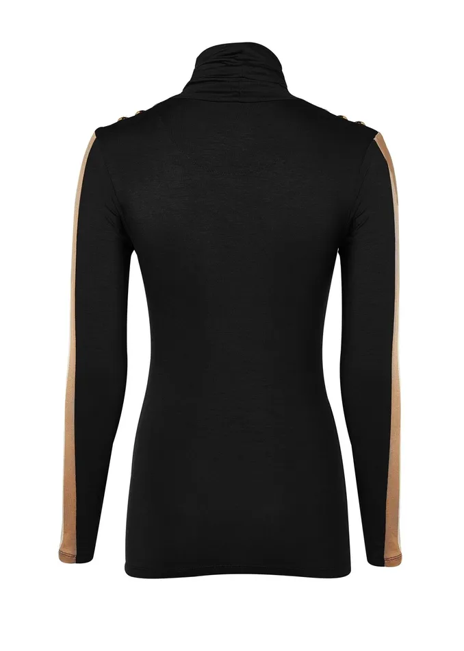 Holland Cooper Panel Long Sleeve Roll Neck Black Camel Women Tops Holland Cooper Panel Long Sleeve Roll Neck Black Camel Women Tops