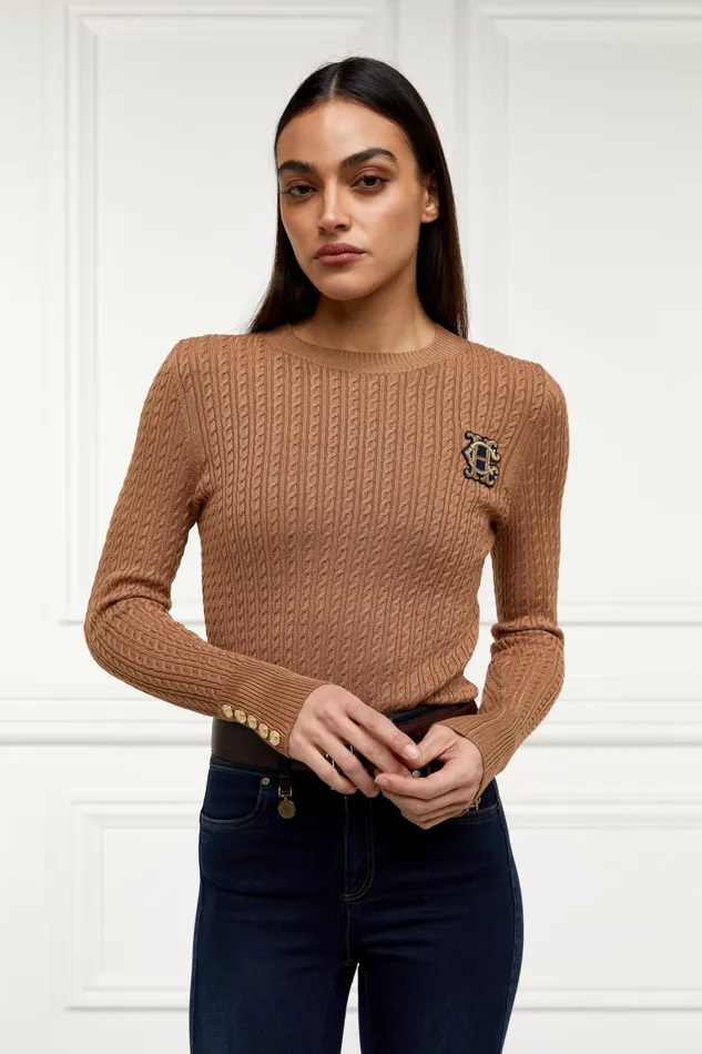 Holland Cooper Princeton Crew Neck Knit Dark Camel Women Knitwear