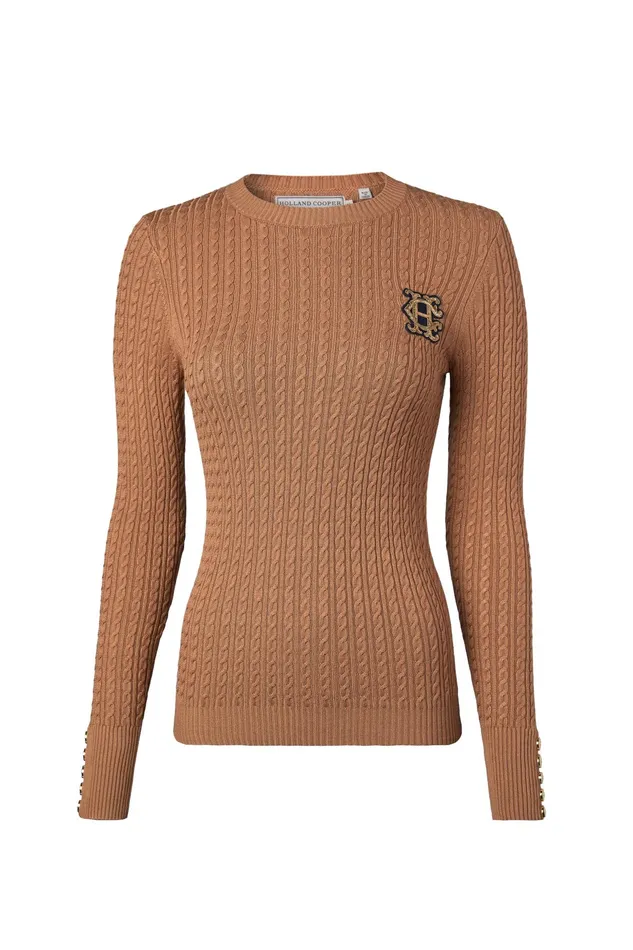 Holland Cooper Princeton Crew Neck Knit Dark Camel Women Knitwear