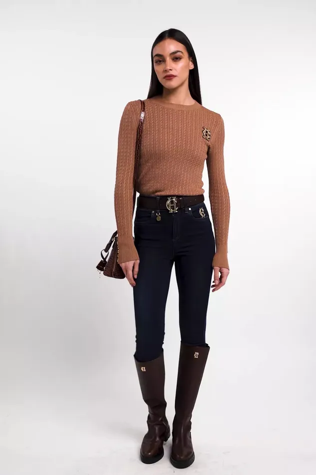 Holland Cooper Princeton Crew Neck Knit Dark Camel Women Knitwear
