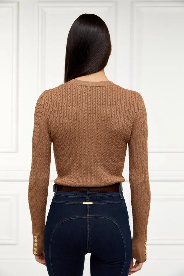 Holland Cooper Princeton Crew Neck Knit Dark Camel Women Knitwear