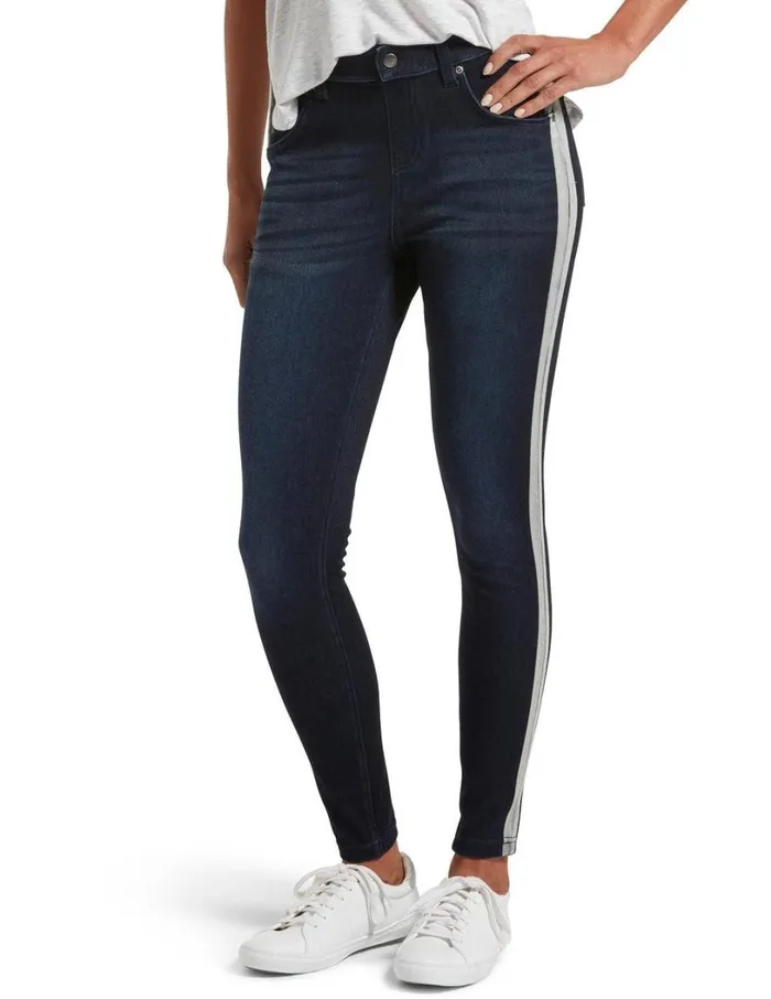 Hue Bleached Tuxedo Ultra Soft Denim High Waist Leggings Black Indigo Wash Women Denim