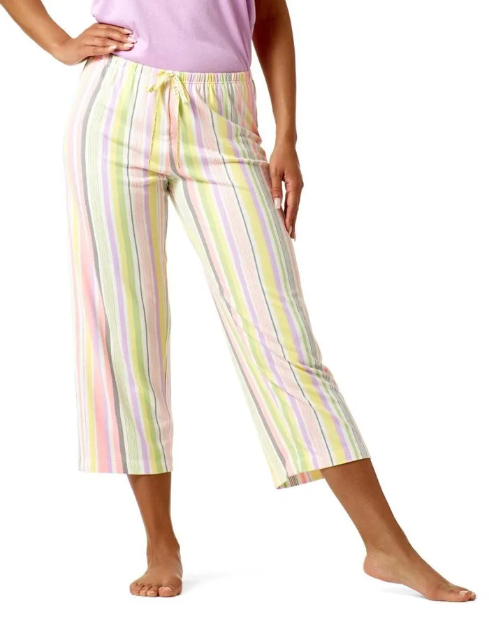 Hue Day Stripe Modern Classic PJ Capri White Women Bottoms