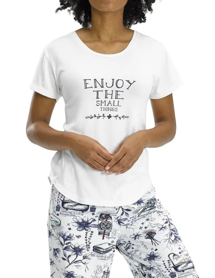 Hue Enjoy The Small Things Short Sleeve Tee White Women Tops
