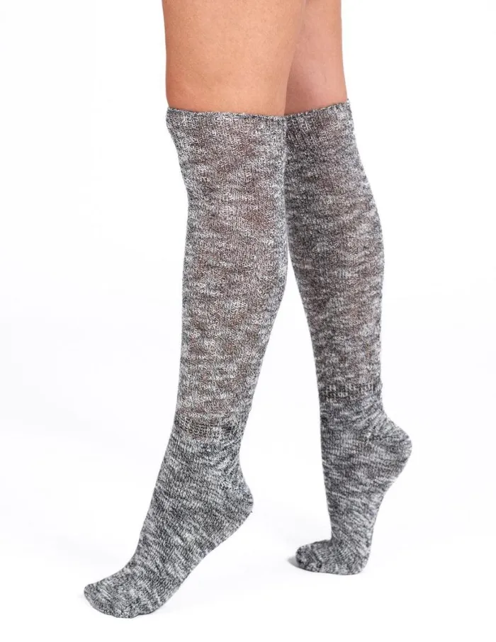 Hue Marled Rib Over The Knee Slouch Sock Black Marl Women Cozy