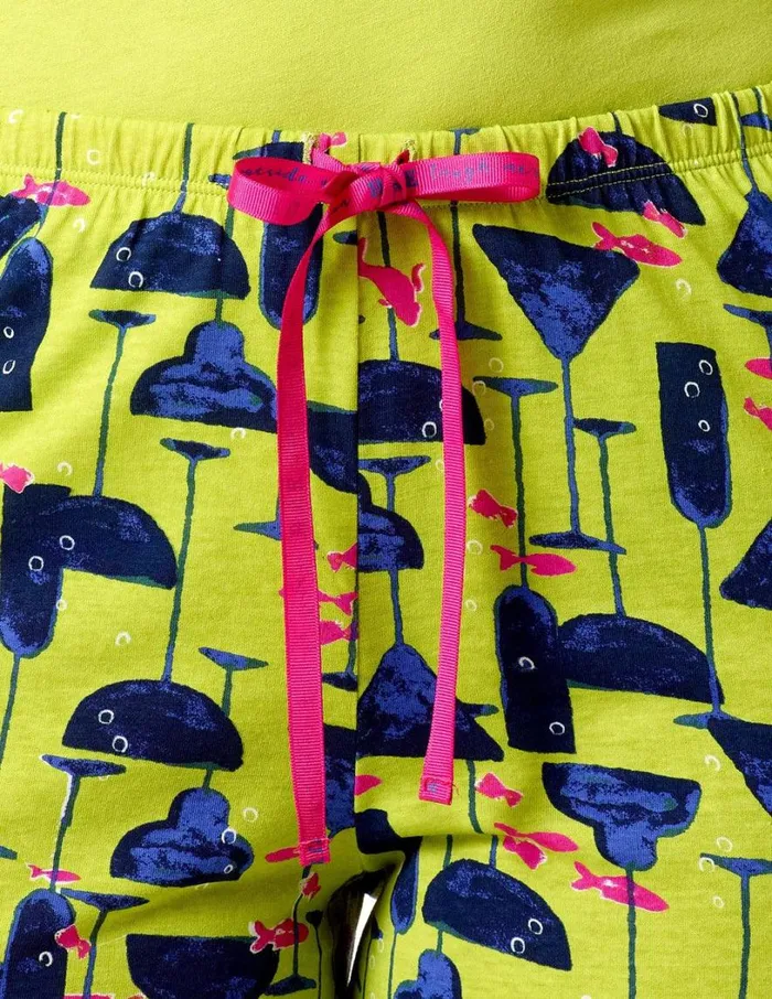 Hue Sipping With Fishes Pj Capri Bright Chartreuse Women Bottoms
