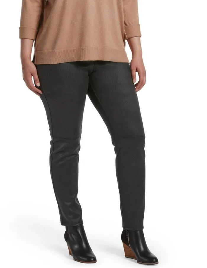 Hue Textured Microsuede Leggings Black Women Faux Leather and Suede