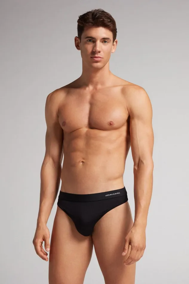 Intimissimi Briefs Men Logo Detailed Microfiber Thong Black 019 8211 Black