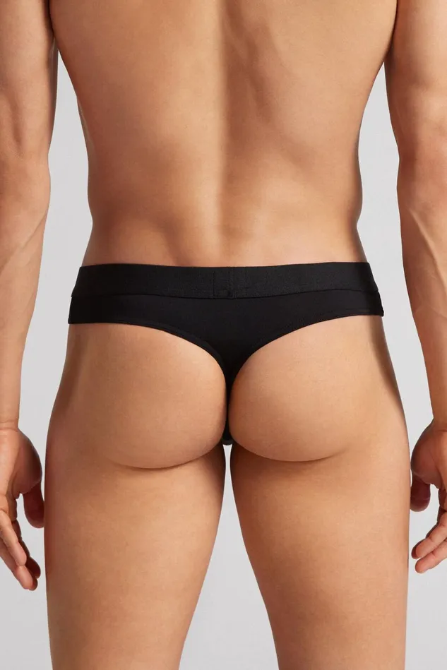 Intimissimi Briefs Men Logo Detailed Microfiber Thong Black 019 8211 Black
