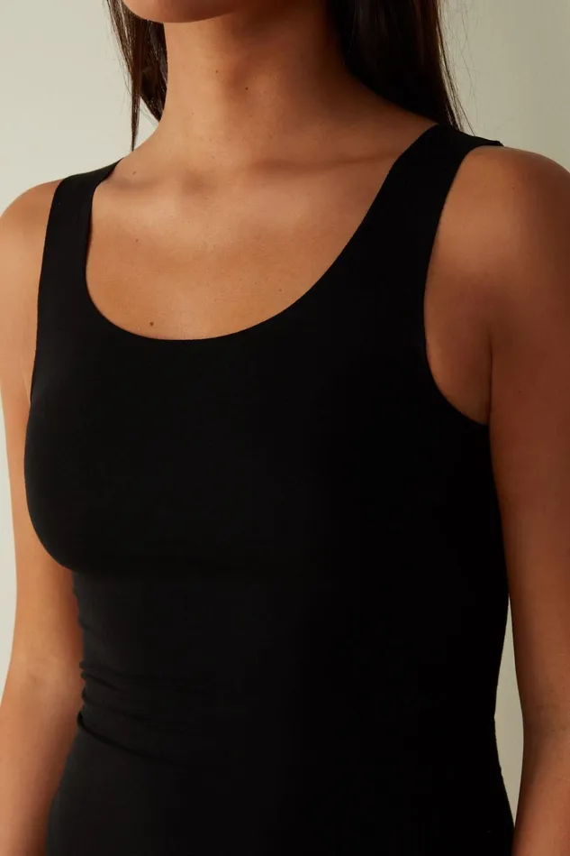 Intimissimi Camisoles Tank Tops Women Raw Edge Round Neck Cotton Tank Top Black 019 8211 Black