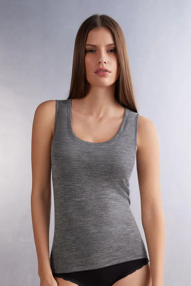 Intimissimi Camisoles Tank Tops Women Wool and Cotton Tank Top Grey 7481 8211 Aluminium Grey Blend Intimissimi Camisoles Tank Tops Women Wool and Cotton Tank Top Grey 7481 8211 Aluminium Grey Blend
