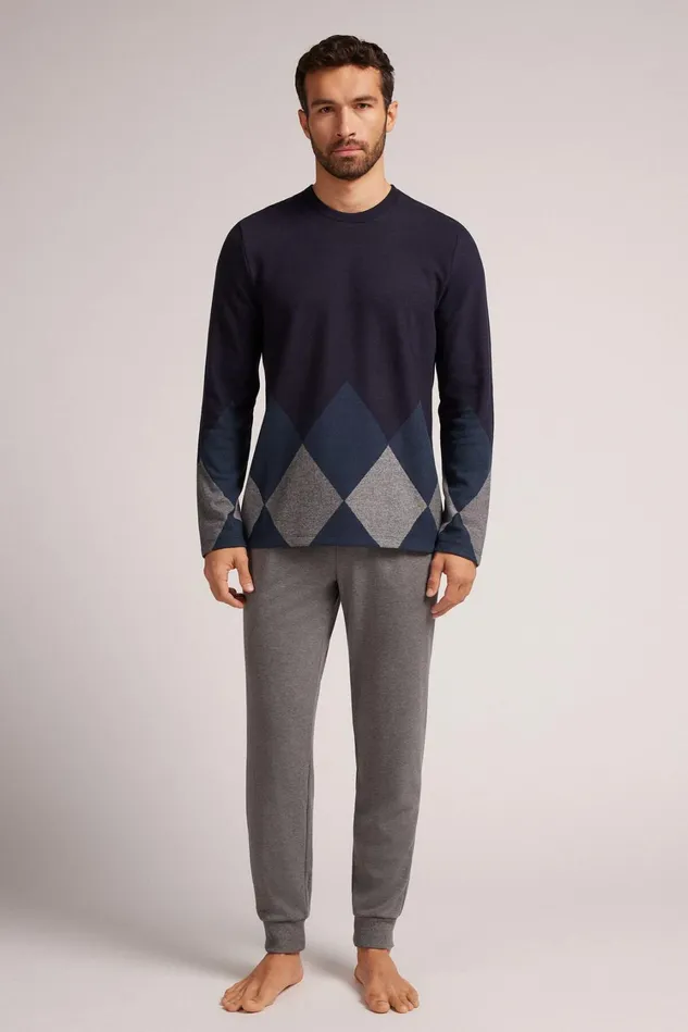 Intimissimi Long Pajamas Men Diamond Tricot Full Length Pajamas Blue 752j 8211 Rombi Piazzati Intimissimi Long Pajamas Men Diamond Tricot Full Length Pajamas Blue 752j 8211 Rombi Piazzati