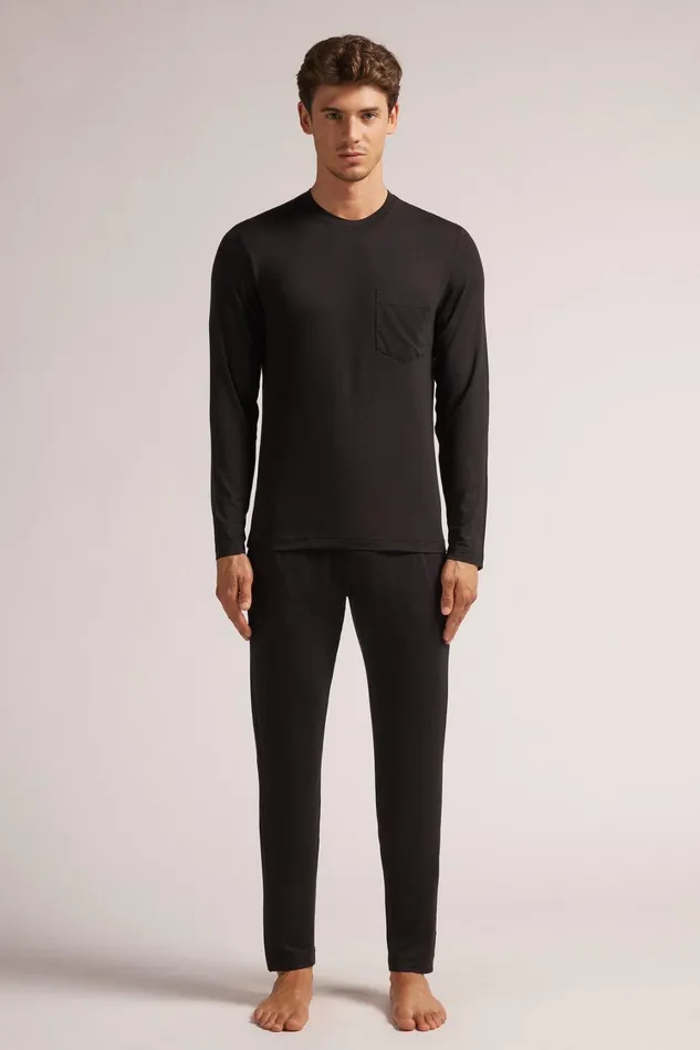 Intimissimi Long Pajamas Men Full Length Micromodal Pajamas 019 8211 Black