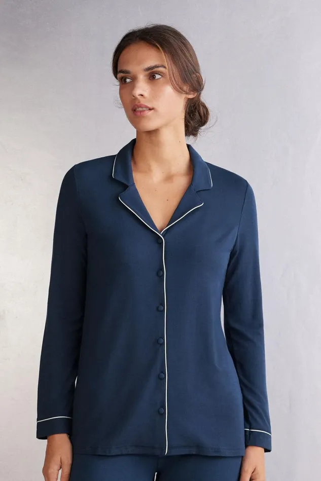 Intimissimi Long Pajamas Women LongSleeve Micromodal Pajama Top Blue 1467 8211 Intense Blue Intimissimi Long Pajamas Women LongSleeve Micromodal Pajama Top Blue 1467 8211 Intense Blue