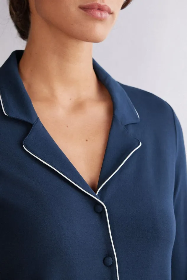 Intimissimi Long Pajamas Women LongSleeve Micromodal Pajama Top Blue 1467 8211 Intense Blue