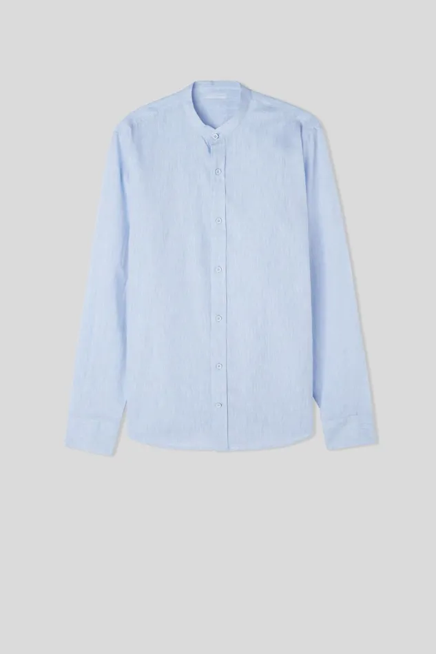 Intimissimi Long Sleeve Tops Men Band Collar Linen And Cotton Shirt Light Blue 979i 8211 Light Blue