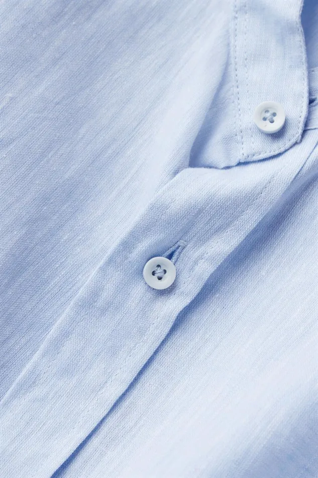 Intimissimi Long Sleeve Tops Men Band Collar Linen And Cotton Shirt Light Blue 979i 8211 Light Blue