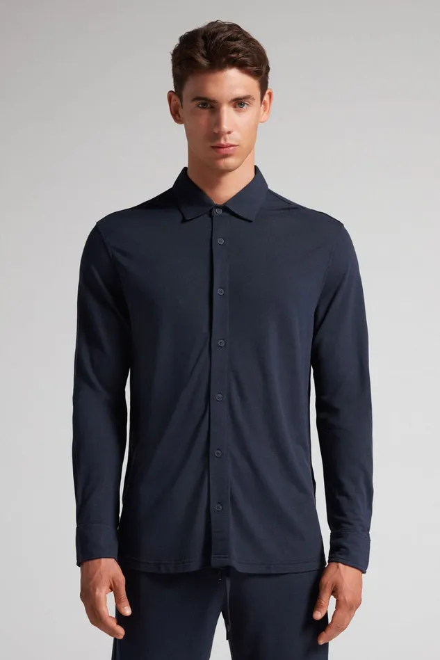 Intimissimi Long Sleeve Tops Men Modal And Silk Piqu Shirt Blue 800 8211 Blu Notte Intimissimi Long Sleeve Tops Men Modal And Silk Piqu Shirt Blue 800 8211 Blu Notte