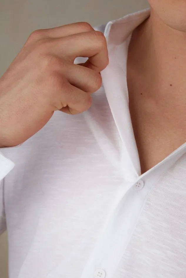 Intimissimi Long Sleeve Tops Men Slub Cotton Long Sleeve Shirt White 001 8211 White