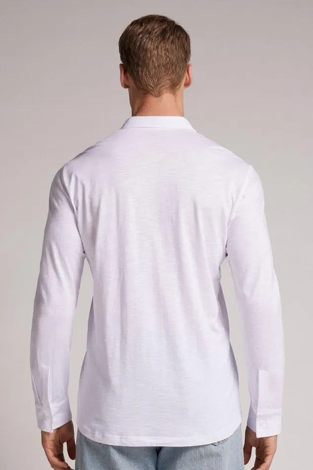 Intimissimi Long Sleeve Tops Men Slub Cotton Long Sleeve Shirt White 001 8211 White