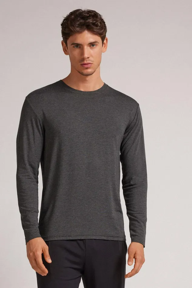 Intimissimi Long Sleeve Tops Men Soft Silk Long Sleeve Top Grey 040 8211 Dark Grey Blend