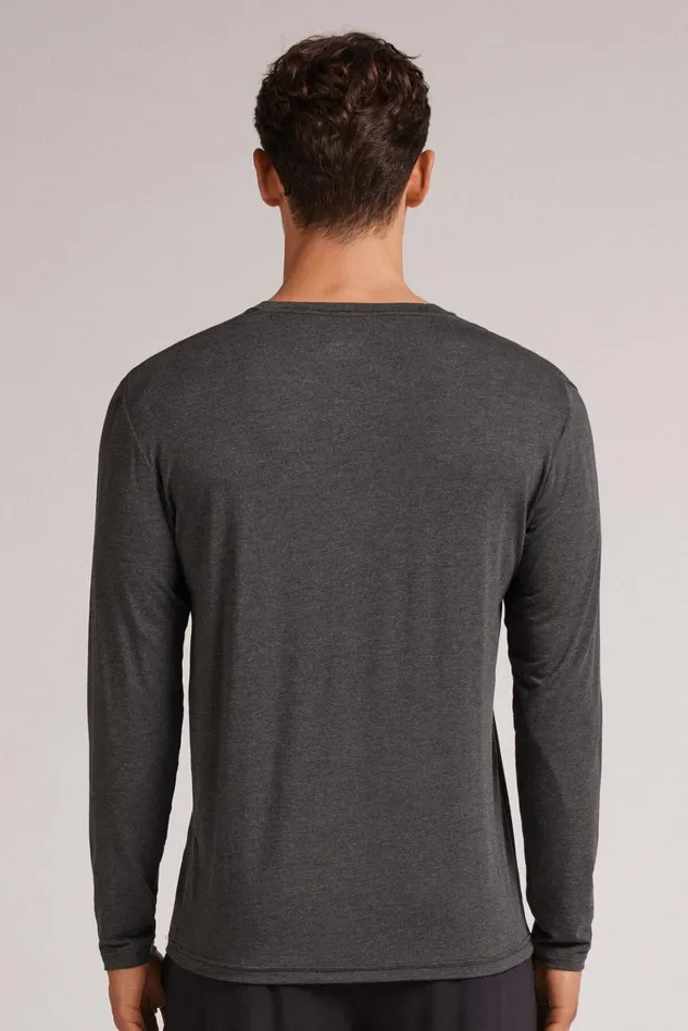 Intimissimi Long Sleeve Tops Men Soft Silk Long Sleeve Top Grey 040 8211 Dark Grey Blend