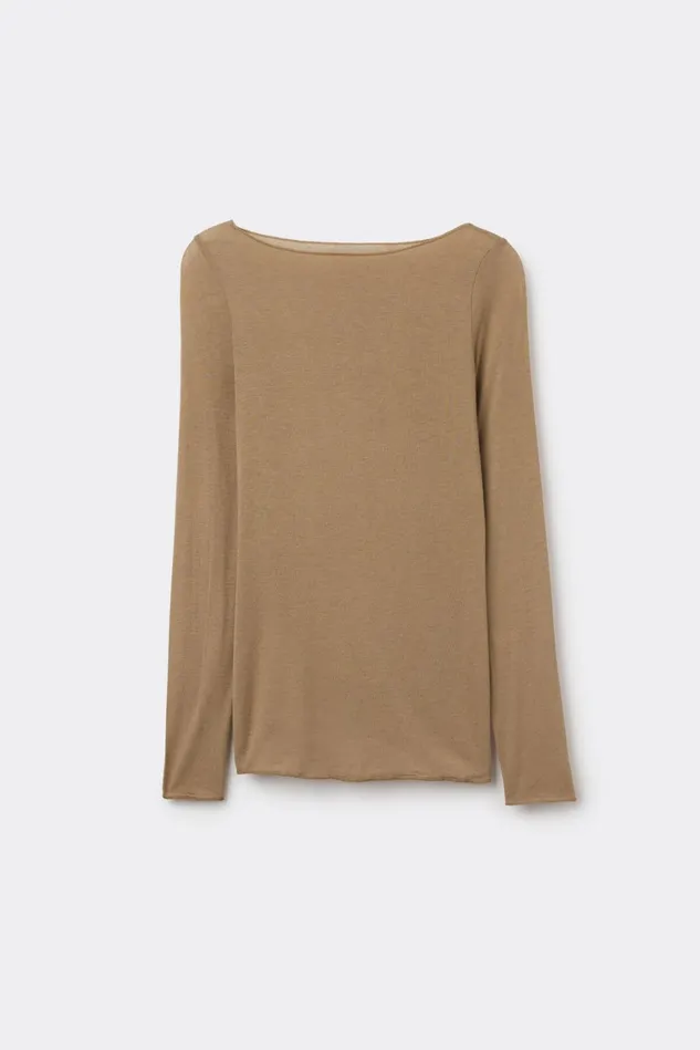 Intimissimi Long Sleeve Tops Women Boat Neck Modal Cashmere Ultralight Top Brown 233i 8211 Toffee Brown