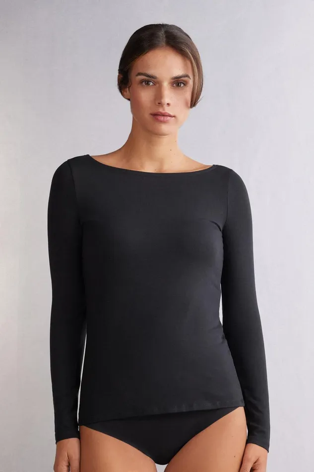 Intimissimi Long Sleeve Tops Women Long Sleeve Bateau Neck Top In Micromodal Black 019 8211 Black