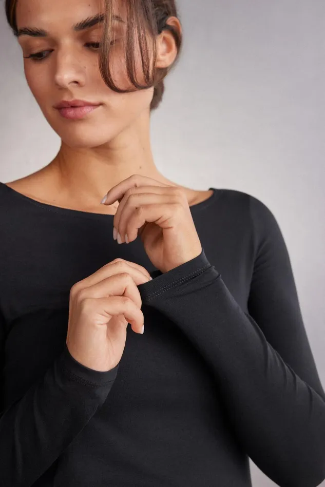 Intimissimi Long Sleeve Tops Women Long Sleeve Bateau Neck Top In Micromodal Black 019 8211 Black