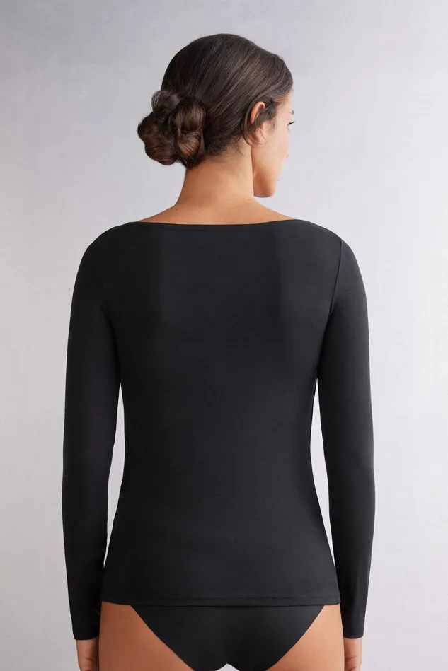 Intimissimi Long Sleeve Tops Women Long Sleeve Bateau Neck Top In Micromodal Black 019 8211 Black