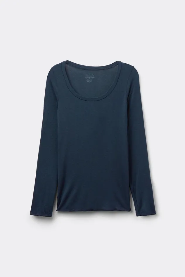 Intimissimi Long Sleeve Tops Women Long Sleeve Scoop Neck Top In Ultralight Modal With Cashmere Blue 1467 8211 Intense Blue