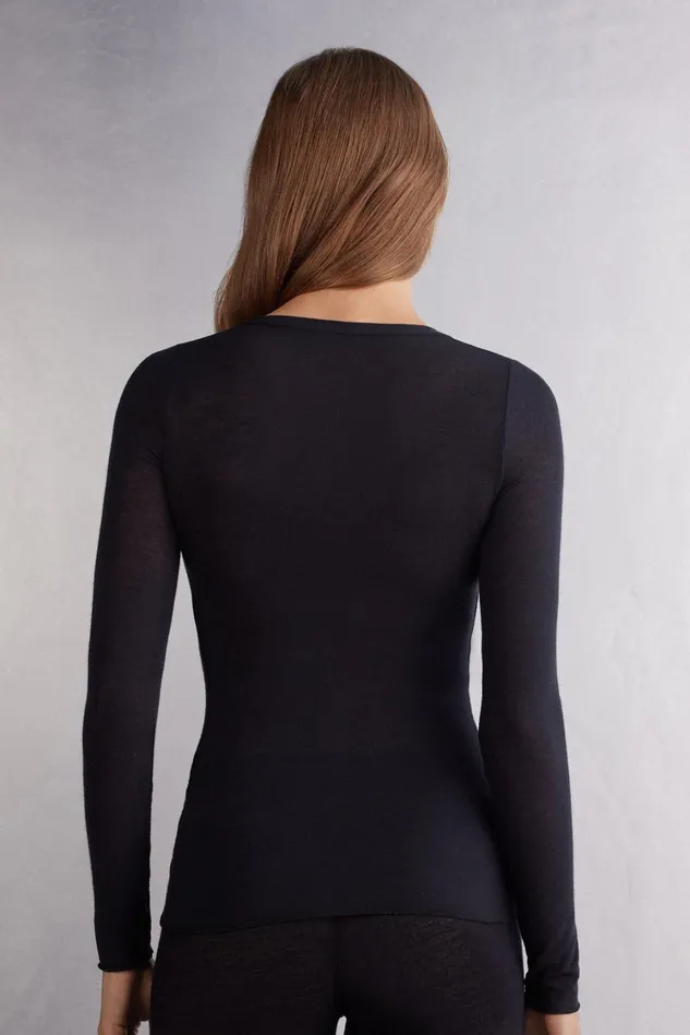 Intimissimi Long Sleeve Tops Women VNeck Top In Modal Ultralight With Cashmere Black 019 8211 Black