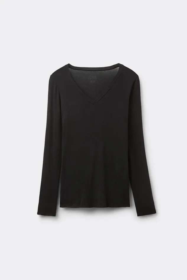 Intimissimi Long Sleeve Tops Women VNeck Top In Modal Ultralight With Cashmere Black 019 8211 Black