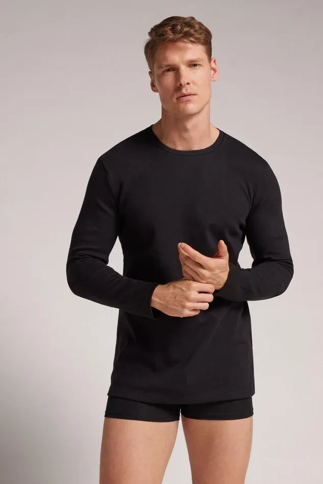 Intimissimi Pajama Separates Men Long Sleeve Top In Warm Cotton Black 019 8211 Black