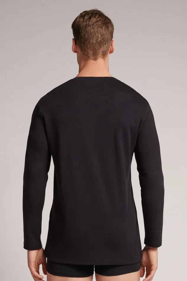 Intimissimi Pajama Separates Men Long Sleeve Top In Warm Cotton Black 019 8211 Black