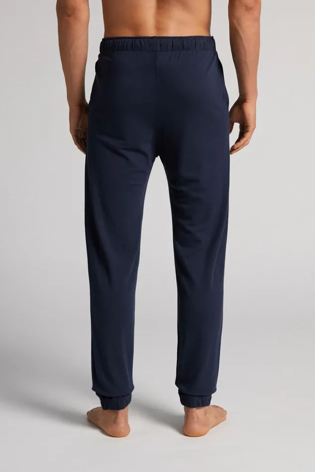 Intimissimi Pants Men Modal And Silk Piqu Full Length Pants Blue 800 8211 Blu Notte